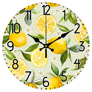 MDF Printed Wall Clock, for Home Living Room Bedroom Decoration, Flat Round, Lemon, 300mm(HJEW-WH0058-010)