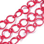 Eco-Friendly Alloy Spray Painted Link Chains, with Spool, Unwelded, Crimson, Link: 10.5x10x2.5mm and 20.5x19x2.5mm, 16.4 Feet(5m)/roll(LCHA-H005-01A)