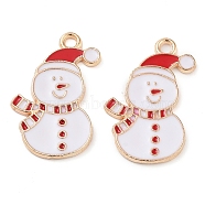 Christmas Theme Barrel Plating Alloy Enamel Pendants, Cadmium Free & Lead Free, Light Gold, Snowman, 23x15x1.5mm, Hole: 1.6mm(PALLOY-S192-01KCG-04)