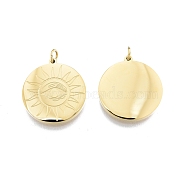 Ion Plating(IP) 304 Stainless Steel Pendants, with Jump Ring, Flat Round with Sun & Eye, Real 14K Gold Plated, 22x20x2mm, Jump Ring: 5x1mm, Inner Diameter: 3mm(STAS-T060-26G)