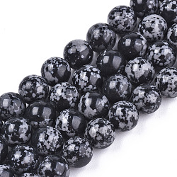 Natural Snowflake Obsidian Beads Strands, Dyed, Round, Black, 8.5mm, Hole: 1mm, about 46pcs/strand, 14.76 inch(37.5cm)(G-T129-15)