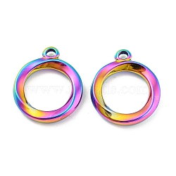 304 Stainless Steel Pendants, Ring Charms, Rainbow Color, 16x14x2mm, Hole: 1.5mm(STAS-I202-20RC)