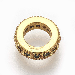 Brass Micro Pave Cubic Zirconia Beads, Lead Free & Cadmium Free, Flat Round, Black, Golden, 8x2mm, Hole: 4.5mm(ZIRC-E152-59G-RS)