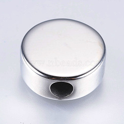 304 Stainless Steel European Beads, Flat Round, Stainless Steel Color, 15x7mm, Hole: 4mm(STAS-I072-026P)