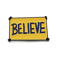 Word Believe Zinc Alloy Brooches, Enamel Pins, Black, Yellow, 18.5x30.5x1.5mm(JEWB-O014-02)