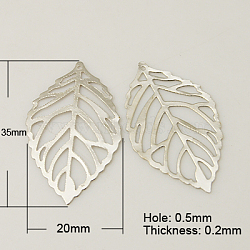Iron Leaf Pendants, Filigree, Platinum, 35x20x0.2mm, Hole: 0.5mm(X-IFIN-J013-A-P)