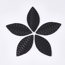 Eco-Friendly Cowhide Leather Big Pendants, Leaf, Black, 44x21x1mm, Hole: 1.5mm(FIND-S301-27A-01)