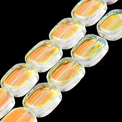 Transparent Electroplate Glass Bead Strands, Rainbow Plated, Rectangle, Clear AB, 12x10x4.5mm, Hole: 1mm, about 55pcs/strand, 25.98''(66cm)(EGLA-P049-02A-AB01)