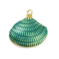 Real 18K Gold Plated Rack Plating Brass Enamel Pendants, with Jump Ring, Long-Lasting Plated, Lead Free & Cadmium Free, Shell Shape Charm, Medium Sea Green, 23x25x5.5mm, Hole: 3mm(KK-M293-32G-03)