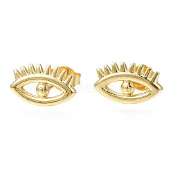 Brass Evil Eye Stud Earrings for Women, Nickel Free, Real 18K Gold Plated, 7x11.5mm, Pin: 0.8mm(EJEW-N011-50)