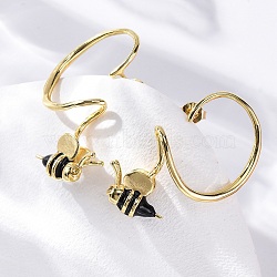 Brass Bees Stud Earrings, with Enamel, Golden, 32x21mm(EJEW-C130-03G)