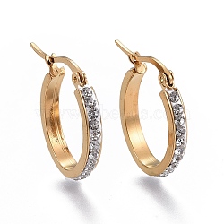 201 Stainless Steel Hoop Earrings, with Rhinestone, Oval, Golden, 24x19.5x3.1mm, Pin: 0.8mm(EJEW-A052-33A)