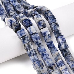 Natural Blue Spot Jasper Beads Strands, Cube, 8~8.5x8~8.5x8~8.5mm, Hole: 1.2mm, about 47~49pcs/strand, 15.35~15.79''(39~40.1cm)(G-T139-8x8-41)