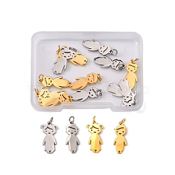 Unicraftale 16Pcs 4 Style 201 Stainless Steel Pendants, with Jump Ring, Laser Cut, Girl & Boy, Golden & Stainless Steel Color, 20x8~10.5x1.5mm, Hole: 2.4mm, 4pcs/style(STAS-UN0034-32)