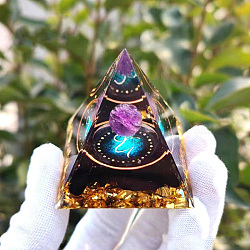 Orgonite Pyramid Resin Energy Generators, Reiki Natural Amethyst Inside for Home Office Desk Decoration, Capricorn, 60x60x60mm(PW-WG81790-03)