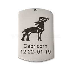 Non-Tarnish 304 Stainless Steel Pendants, Stainless Steel Color, Rectangle with Constellation Charm, Capricorn, 43x26.5x1.5mm, Hole: 1.6mm(STAS-C098-01L-P)