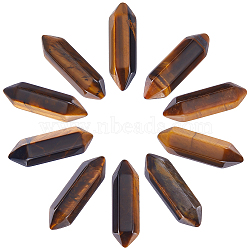 10Pcs Natural Tiger Eye Beads, No Hole, Faceted Bullet, Double Terminated Point, 22~23x6x6mm(G-BBC0001-14)