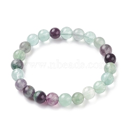 Natural Fluorite Stretch Bracelets, Round, 2-1/8 inch(5.3cm), Bead: 8.8~9.5mm(BJEW-E373-8mm-10)