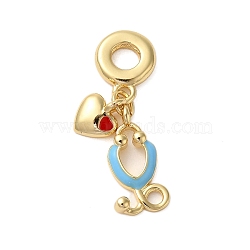 Rack Plating Brass Enamel European Dangle Charms, Heart & Stethoscope Large Hole Pendants, Cadmium Free & Lead Free, Long-Lasting Plated, Real 18K Gold Plated, 30mm, Hole: 5mm(KK-P279-33G)