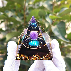 Orgonite Pyramid Resin Energy Generators, Reiki Natural Amethyst Inside for Home Office Desk Decoration, Scorpio, 60x60x60mm(PW-WG81790-10)