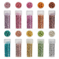 50G 10 Colors Cylinder Seed Beads, Metallic Colours, Round Hole, Uniform Size, Mixed Color, 2x1.5mm, Hole: 0.8mm, about 440pcs/5g, 5g/color(SEED-DC0001-11)