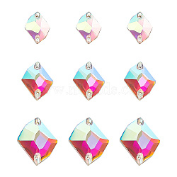 72Pcs 3 Style Irregular Rhombus Glass Sew on Rhinestone, 2-Hole Links, Crystal AB, 14~17x10~21x4~5.5mm, Hole: 1mm(GLAA-GO0001-15)