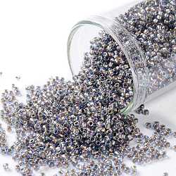 TOHO Round Seed Beads, Japanese Seed Beads, (997) Gilt Lined AB Light Sapphire, 15/0, 1.5mm, Hole: 0.7mm, about 3000pcs/bottle, 10g/bottle(SEED-JPTR15-0997)