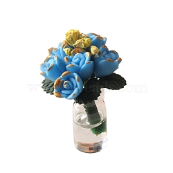 Miniature Rose Potted Plant Flower Arrangement, 1/12 Scale Model, Cement Production Dollhouse Accessories, Deep Sky Blue, 39x26mm(PW-WG52079-06)