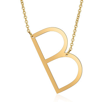 201 Stainless Steel Initial Pendants Necklaces, with Cable Chains, Letter, Letter.B, 17.3~18.3 inch(44~46.5cm)x1.5mm, LetterB: 37.5x20x1mm