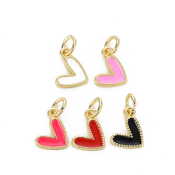 Brass Enamel Charms, with Jump Rings, Cadmium Free & Nickel Free & Lead Free, Real 16K Gold Plated, Heart, Mixed Color, 9.5x10x1.5mm, Jump Ring: 5x1mm, 3mm inner diameter