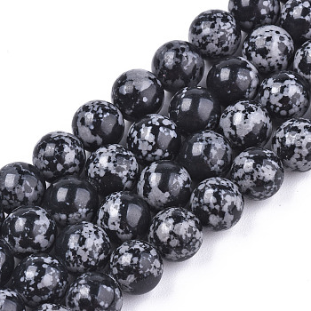Natural Snowflake Obsidian Beads Strands, Dyed, Round, Black, 8.5mm, Hole: 1mm, about 46pcs/strand, 14.76 inch(37.5cm)