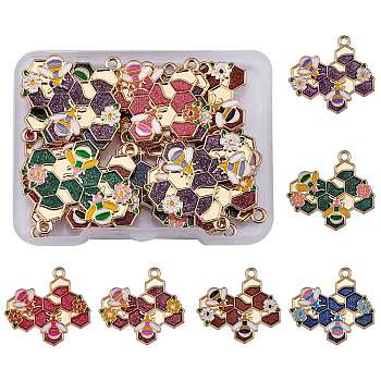 18Pcs 6 Colors Alloy Enamel Pendants, Bees, for Jewelry Necklace Bracelet Earring Making Crafts, Golden, 26x26mm, Hole: 2mm, 3pcs/color