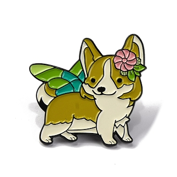 Creative Cartoon Cute Flower Corgi Dog Zinc Alloy Brooches,Enamel Pins for Clothes Backpack, Dog, 22x31mm