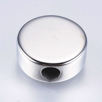 304 Stainless Steel European Beads, Flat Round, Stainless Steel Color, 15x7mm, Hole: 4mm