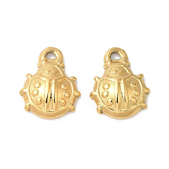 Manual Polishing 304 Stainless Steel Charms, Ladybug Charms, Real 18K Gold Plated, 13x10.5x3mm, Hole: 1.2mm