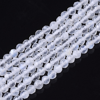 Natural Rainbow Moonstone Beads Strands, Grade A+, Round, Faceted, 3.5mm, Hole: 0.6mm, about 120pcs/strand, 15.55 inch(39.5cm)