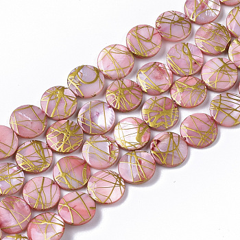 Drawbench Freshwater Shell Beads Strands, Dyed, Flat Round, Hot Pink, 10.5~11.5x2~3mm, Hole: 1mm, about 32pcs/Strand, 14.17 inch~14.45 inch