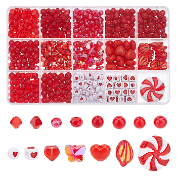 627pcs DIY Beads Jewelry Making Finding Kits, Including Acrylic Beads & Imitation Jade Glass Beads & Opaque Solid Color Glass Beads & Imitate Austrian Crystal Bicone Glass Beads, Mixed Color, 6~23x6~12x4.5~7mm, Hole: 1~4mm; about 627pcs/Box