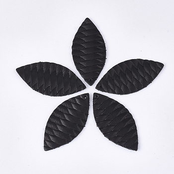 Eco-Friendly Cowhide Leather Big Pendants, Leaf, Black, 44x21x1mm, Hole: 1.5mm