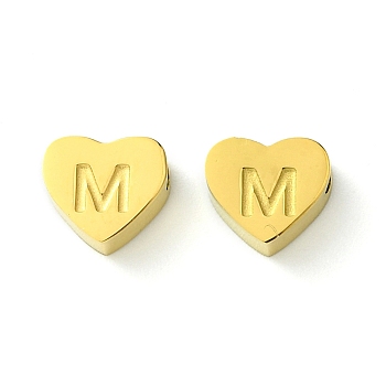 Ion Plating(IP) 316 Surgical Stainless Steel Beads, Love Heart with Letter Bead, Real 18K Gold Plated, Letter M, 5.5x6.5x2.5mm, Hole: 1.4mm