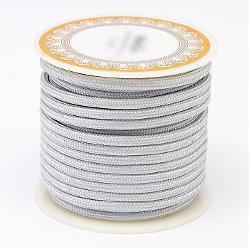 Braided Polyester Cords, Round, Light Grey, 3mm, about 8.74 yards(8m)/roll