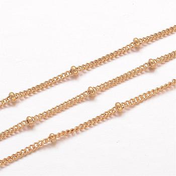 Ion Plating(IP) 304 Stainless Steel Curb Chains, Satellite Chains, Soldered, with Rondelle Beads, Golden, 1.8x1.4x0.4mm