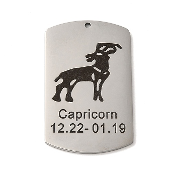 304 Stainless Steel Pendants, Stainless Steel Color, Rectangle with Constellation Charm, Capricorn, 43x26.5x1.5mm, Hole: 1.6mm