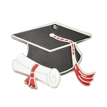 Teachers' Day Double-sided Printed Acrylic Pendants, Doctoral Cap, Hat, 30x36x2mm, Hole: 1.8mm