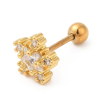 Brass Micro Pave Clear Cubic Zirconia Stud Earrings, with 316 Stainless Steel Pin and Ear Nut, Flower, Golden, 6.7x7mm