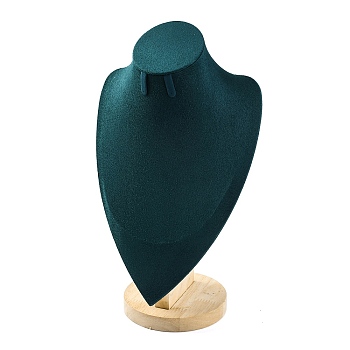 Bust Shaped Microfiber & Wood Jewelry Necklace & Earrings Display Stands, Teal, 11.5x18.5x31cm