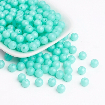 Fluorescent Acrylic Beads, Round, Light Blue, 8mm, Hole: 1.5mm, about 1700pcs/500g