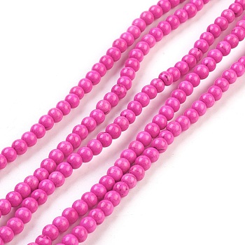 Synthetic Turquoise Beads Strands, Dyed, Round, Fuchsia, 4mm, Hole: 1mm, about 110pcs/strand, 15.6 inch