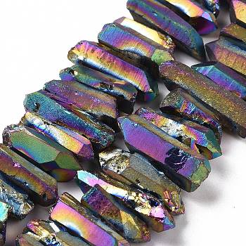 Natural Quartz Crystal Points Beads Strands, Dyed, Nuggets, Colorful, 15~30x4~8x4~7mm, Hole: 1mm, 8 inch