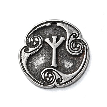 Rune Letters Alloy Pendants, Round, Antique Silver, 25x3mm, Hole: 1.6mm